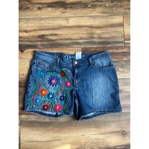 Gypsy Soule floral embroidered Jean shorts size 12 rhinestones boho festival
